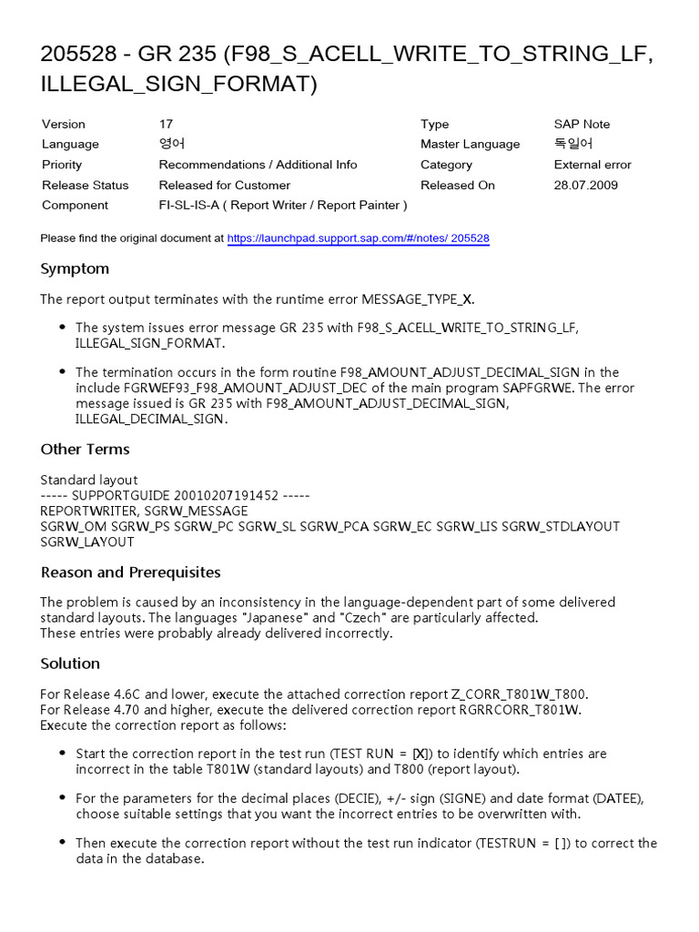 Sapnote-205528 - Report Painter - ILLEGAL - SIGN - FORMAT | PDF ...