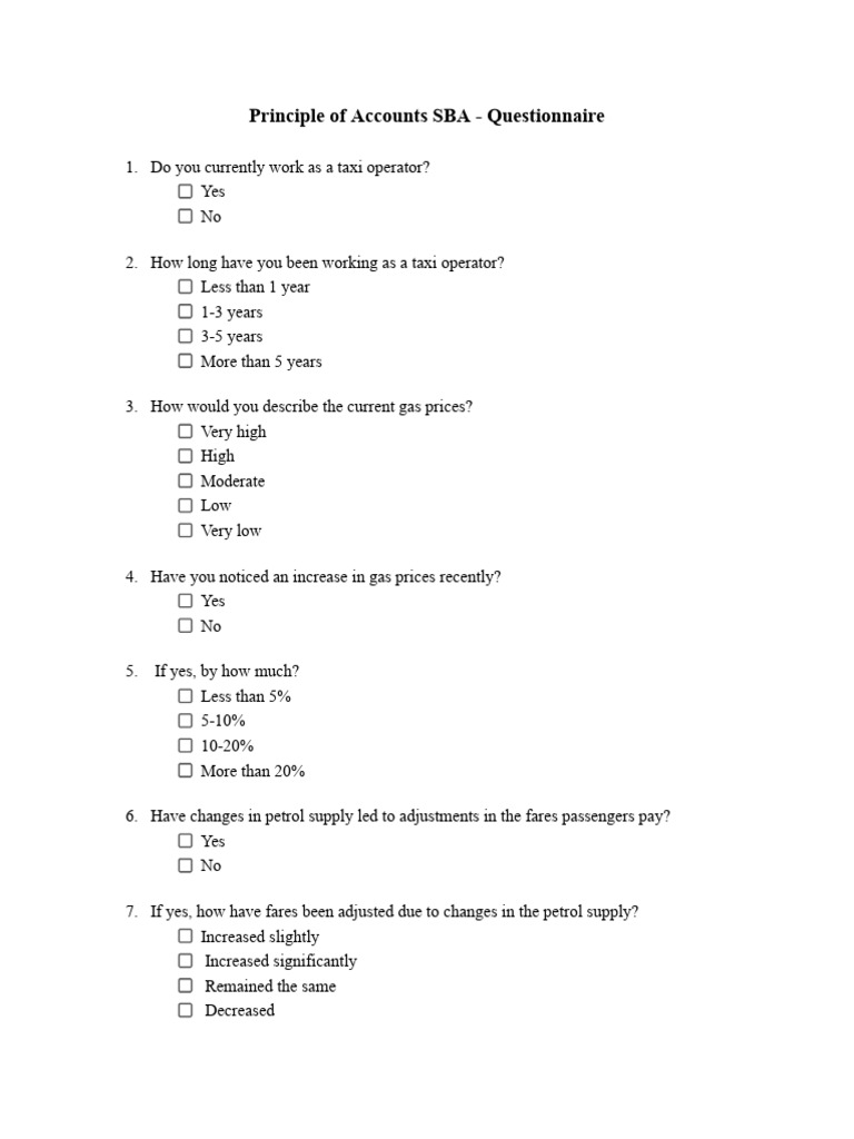 Principle of Accounts SBA - Questionnaire | PDF