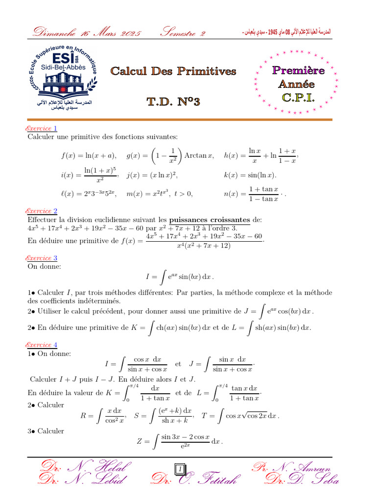 Exercices de calcul intégral et primitives | PDF