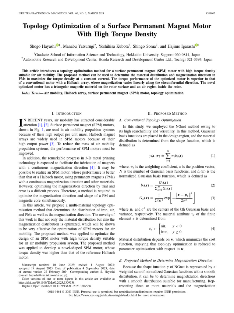 Topology Optimization of A Surface Permanent Magnet Motor With High ...
