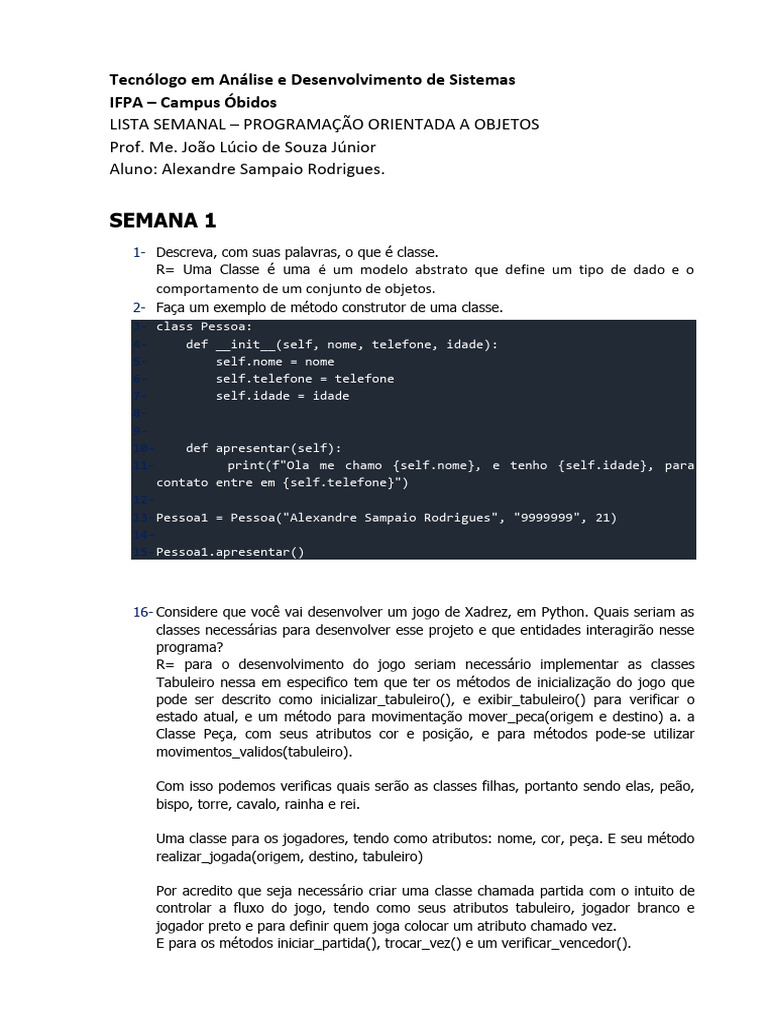 Programação Orientada a Objetos em Python | PDF | Classe (programação ...
