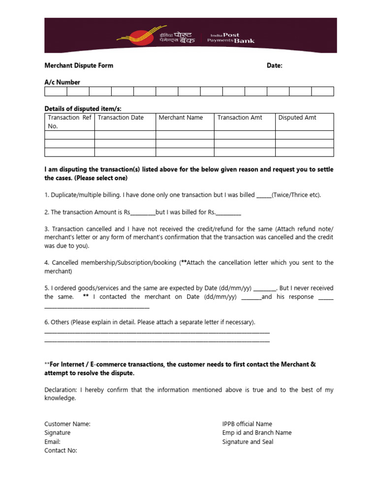 Merchant Dispute Form Instructions | PDF
