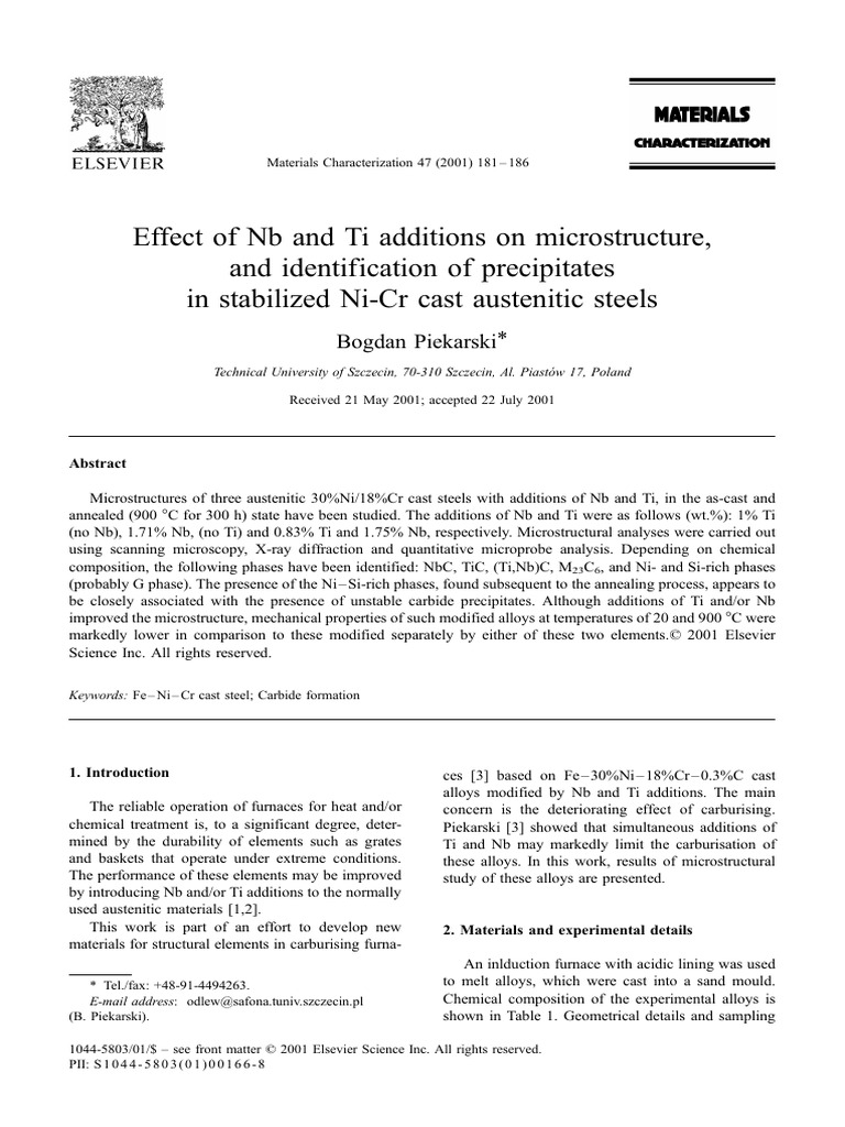 Effect of NB and Ti Additions On Mircosturcture and Identification of ...