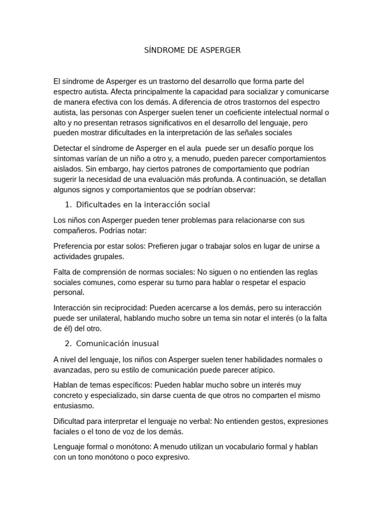 Síndrome de Asperger: Signos y Estrategias | PDF | Síndrome de Asperger ...