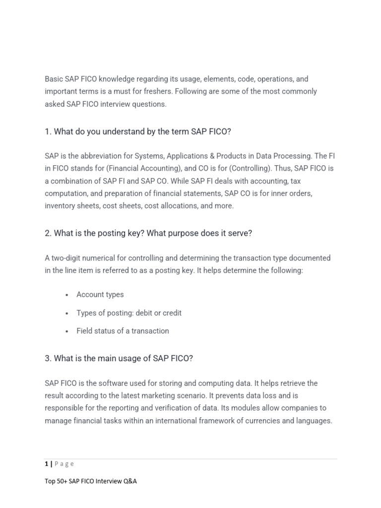 SAP FICO Interview Questions &amp; Answers | PDF | Accounts Payable | Debits And Credits