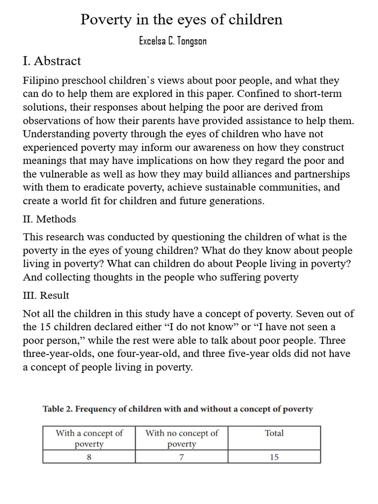 Poverty in the eyes of children | PDF | Poverty | Poverty & Homelessness