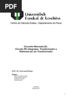 RelLabFisII - Corrente Alternada (II) Circuito RC Integrador, Transformador e Histerese em um Transformador