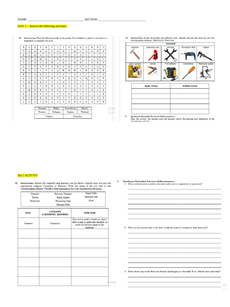 Weekly Activity Planner Template | PDF