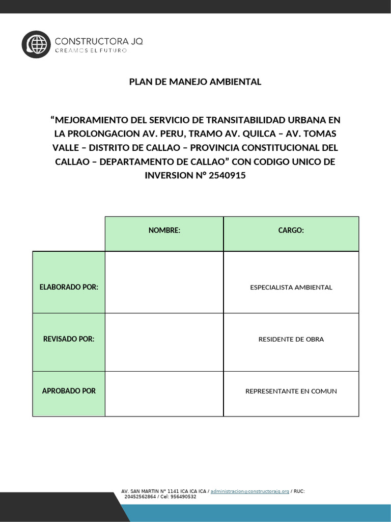 Plan de Manejo Ambiental Callao | PDF | Entorno natural | Mitigación ...