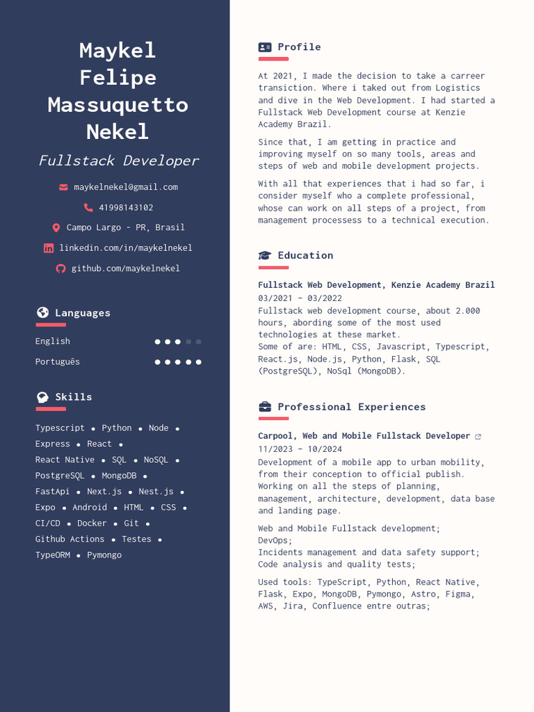Fullstack Developer Profile: Maykel Nekel | PDF | Software Development ...