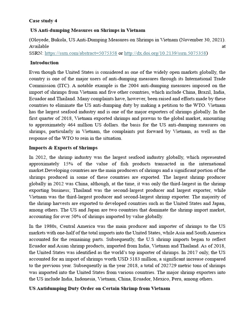 US Anti-Dumping Measures on Vietnamese Shrimp | PDF | Dumping (Pricing ...