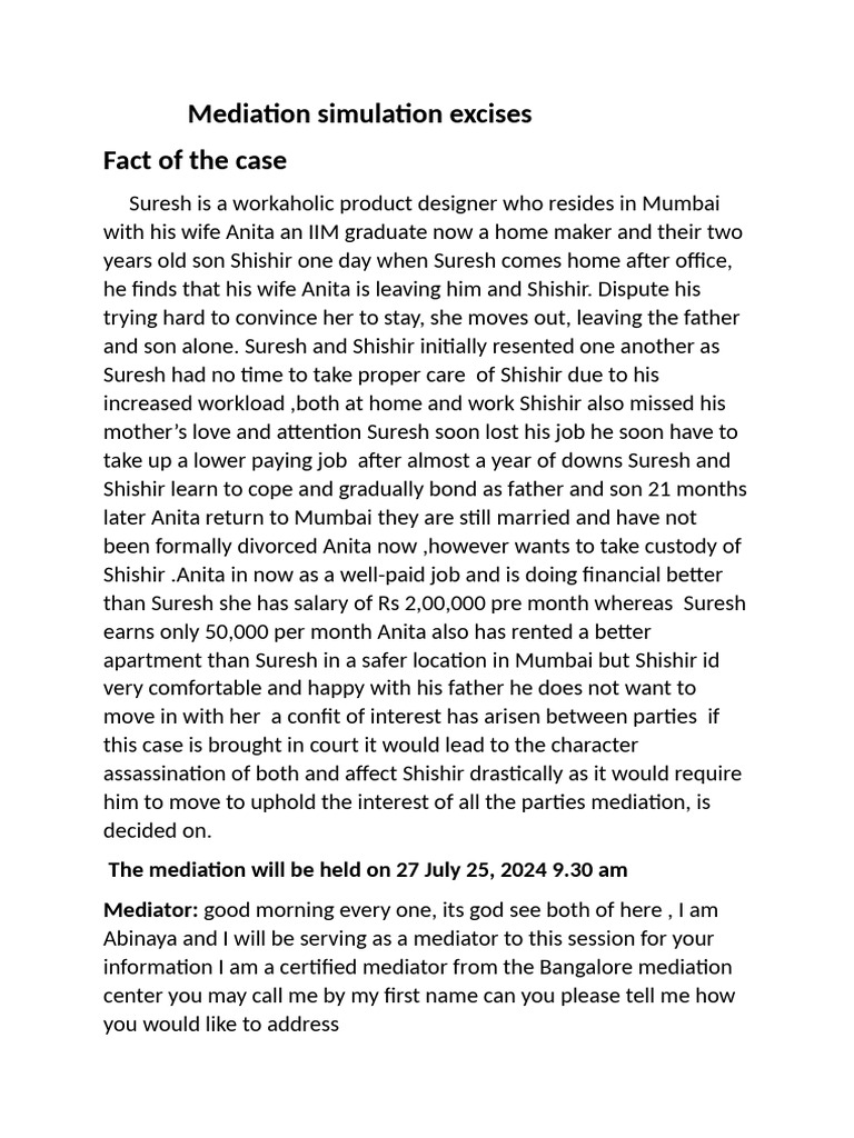 Mediation Simulation Excries | PDF | Legal Guardian | Child Custody