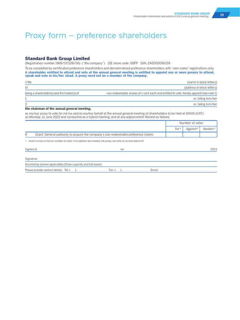 Standard Bank Proxy Form 2023 | PDF | Proxy Voting | Government