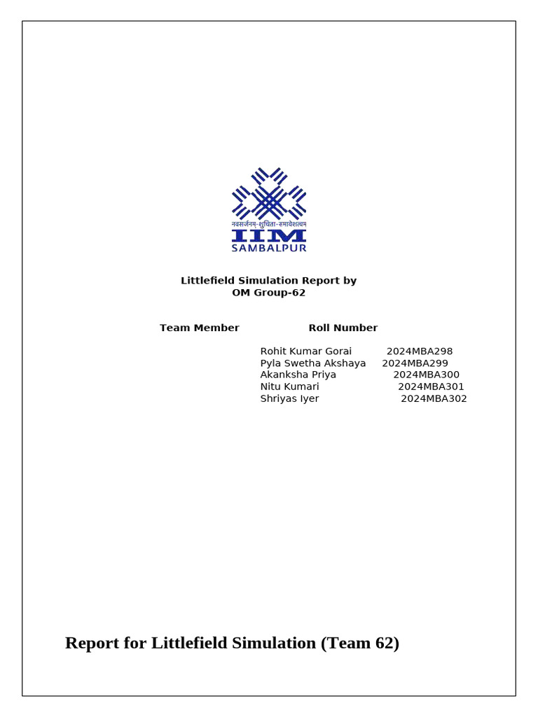 Littlefield Simulation Report Overview | PDF | Inventory | Scheduling ...