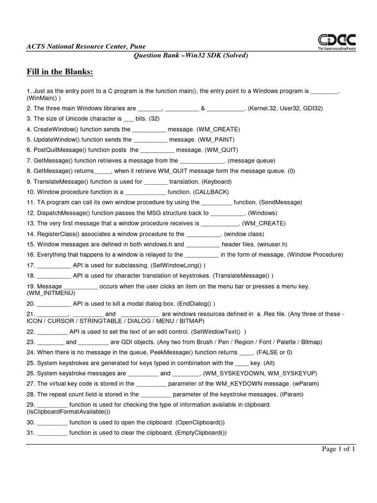 Win32 SDK Question Bank (Solved) | PDF | Computer Engineering ...