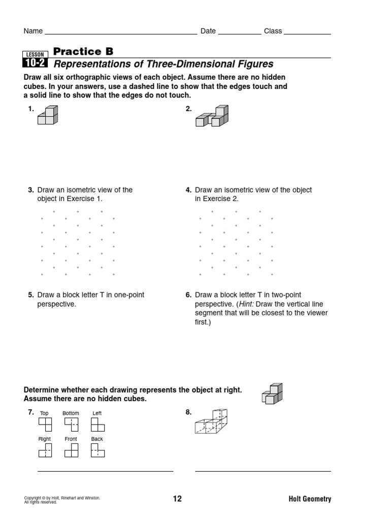 Practice B: Representations of Three-Dimensional Figures | PDF ...