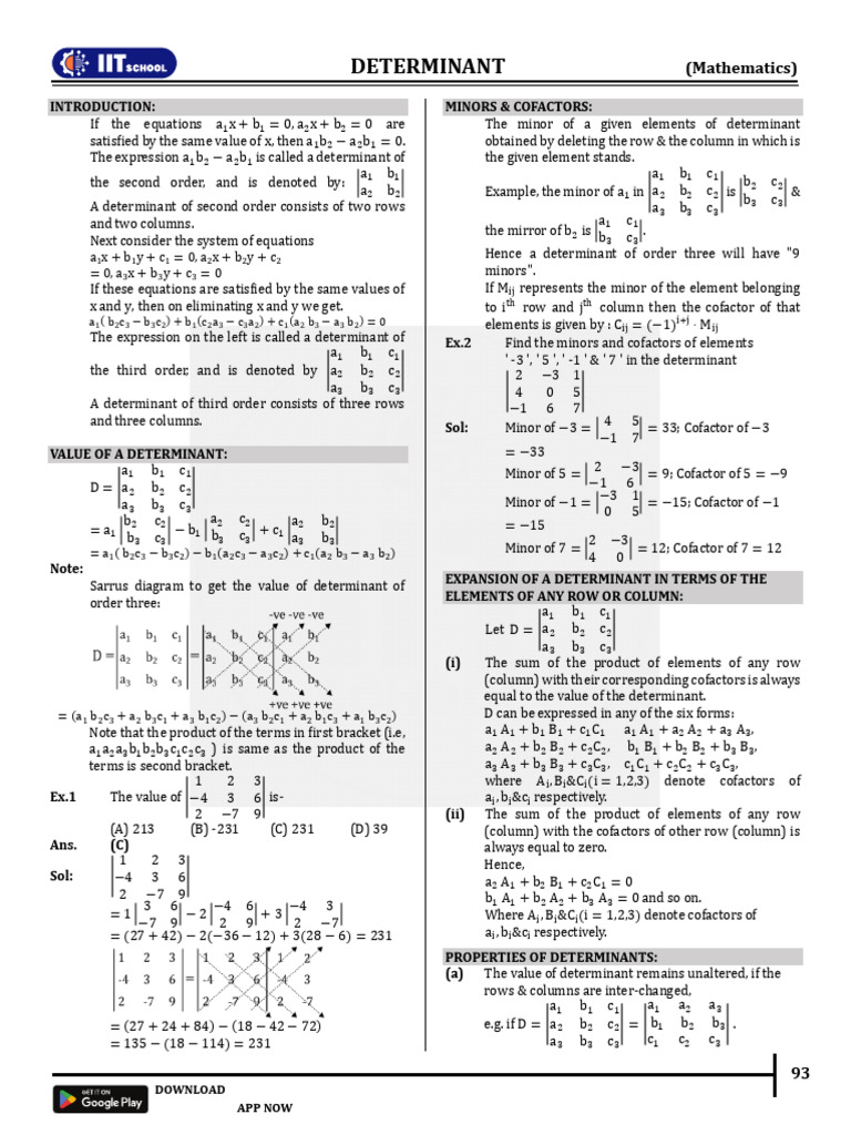 Determinants: Concepts and Examples | PDF | Determinant | Equations