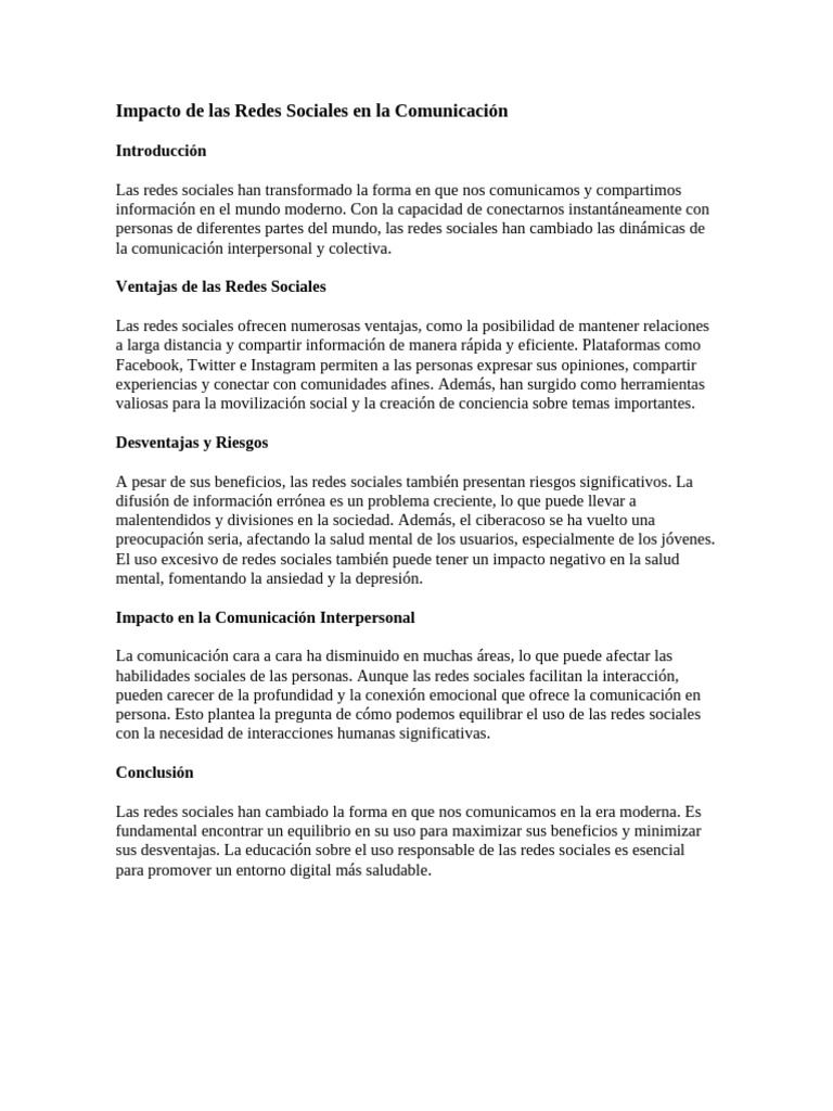 Efectos de las Redes Sociales en la Comunicación | PDF