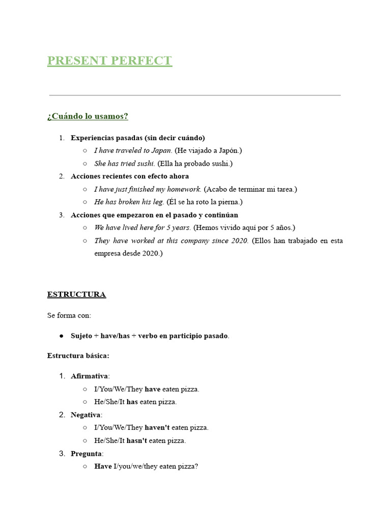 Estructura y usos del Present Perfect | PDF | Verbo