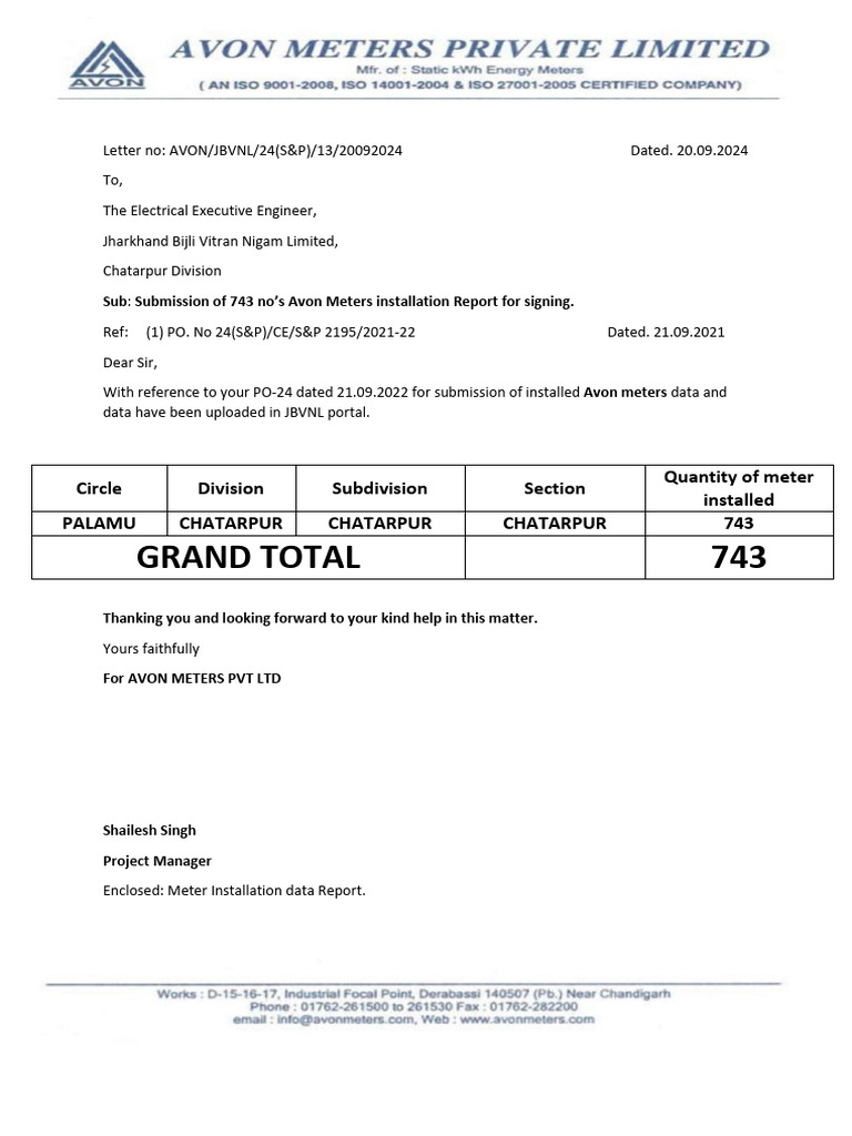 Avon Meters Installation Report Submission | PDF