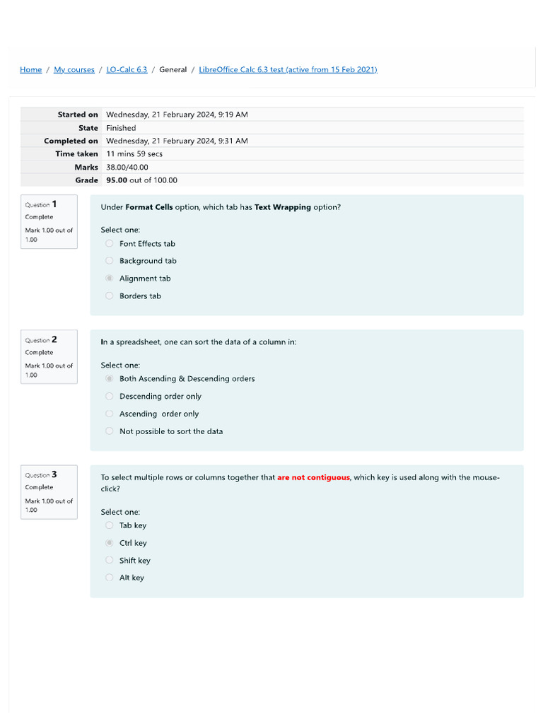 Spoken Tutorial Libre Office Calc 6.3 Test | PDF