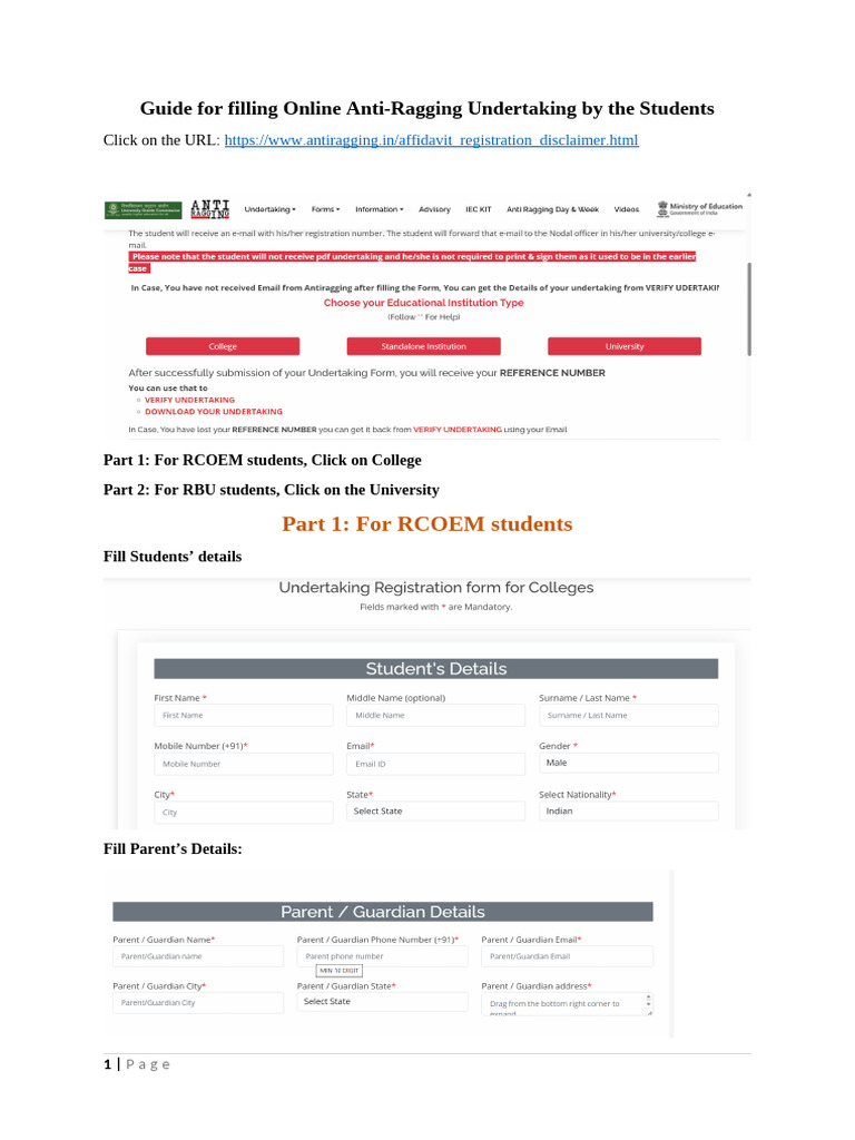 How to fill Anti Ragging online form | PDF