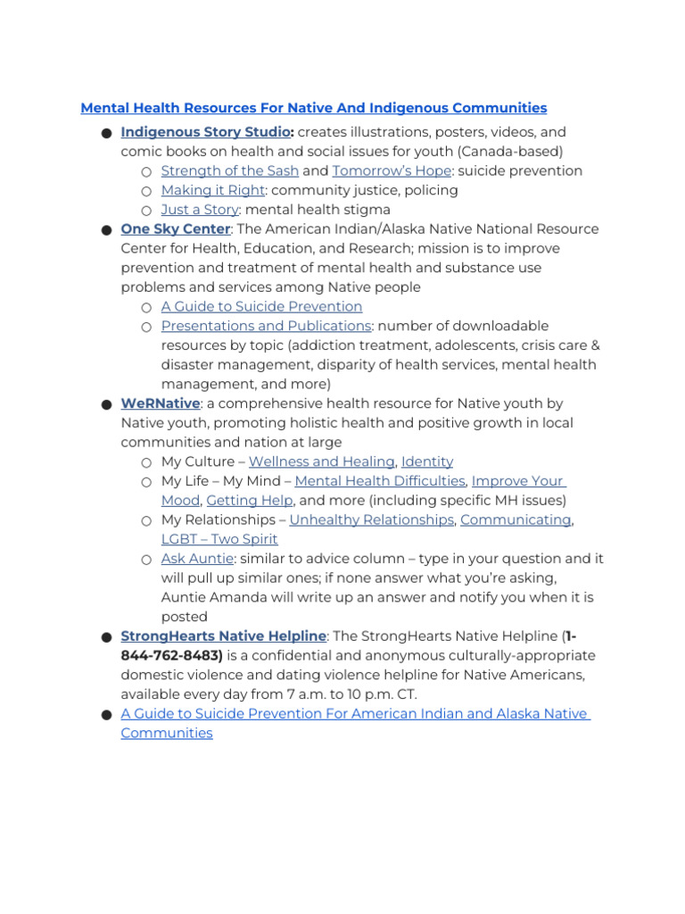 Mental Health Resources for Indigenous Communities | PDF