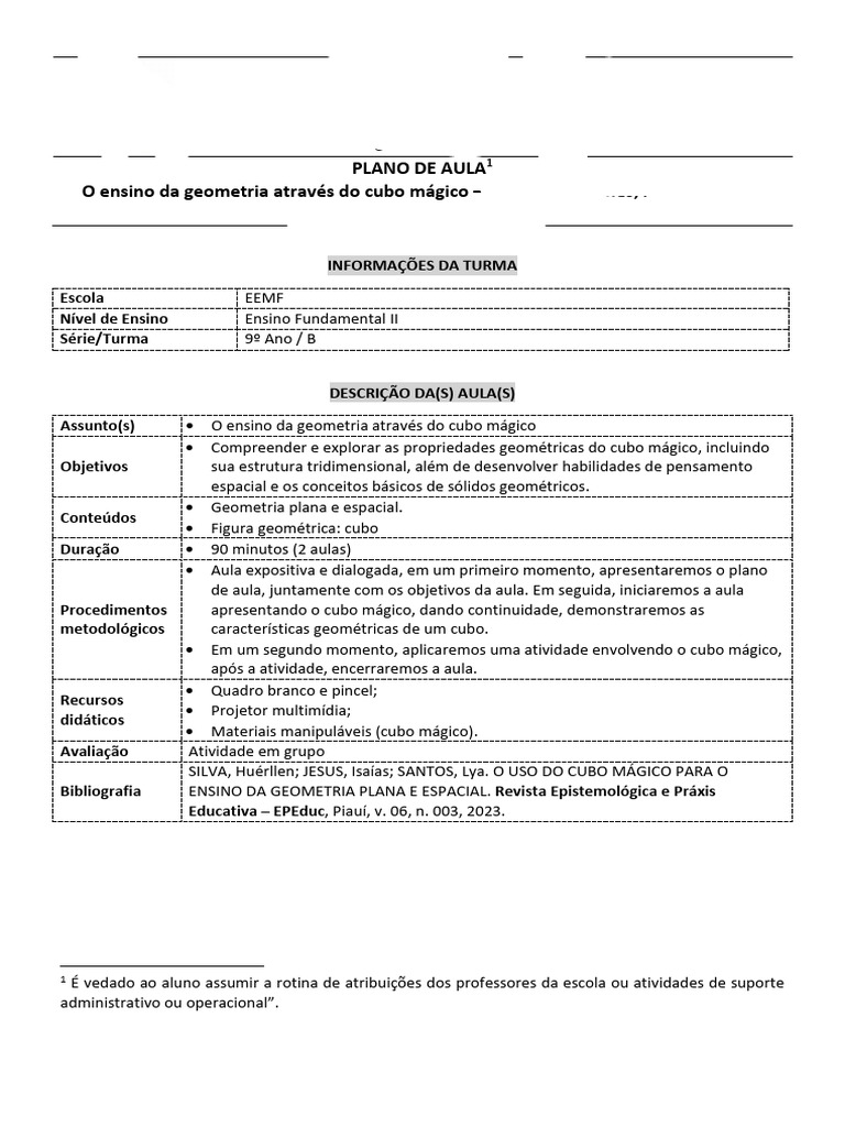 Ensino de Geometria com Cubo Mágico | PDF