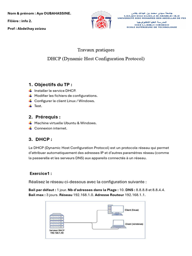 Configuration et Installation du DHCP | PDF | Adresse IP | Standards ...