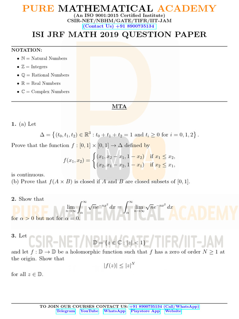 ISI JRF Math 2019 Question Paper Solutions | PDF | Ring (Mathematics ...