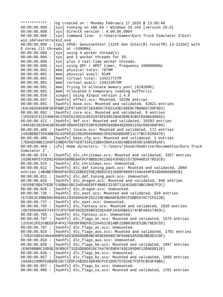 Euro Truck Simulator 2 Log Details | PDF | Computing | Computer ...