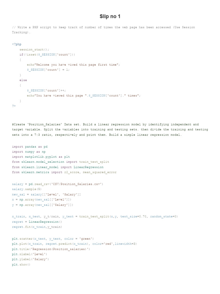 Web II & DA Slip Solution | PDF | Mean Squared Error | Computer Programming