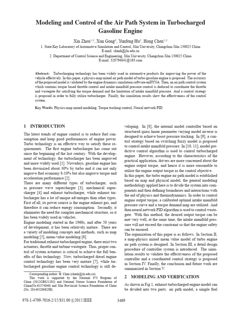 Modeling and Control of the Air Path System in Turbocharged | PDF ...