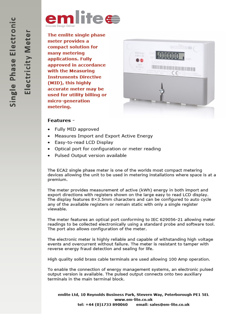 ECA2 Single Phase Meter Manual | PDF | Electrical Engineering | Electricity