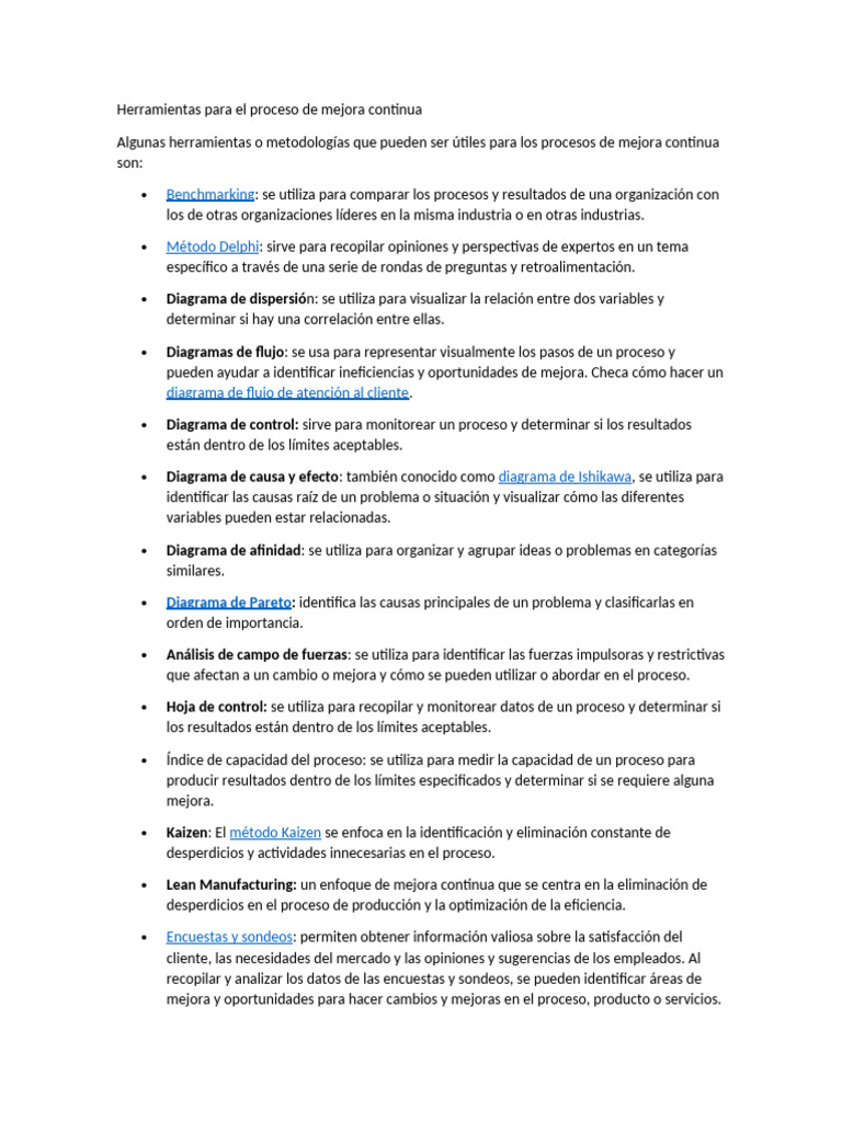 Herramientas para El Proceso de Mejora Continua | PDF | Business ...