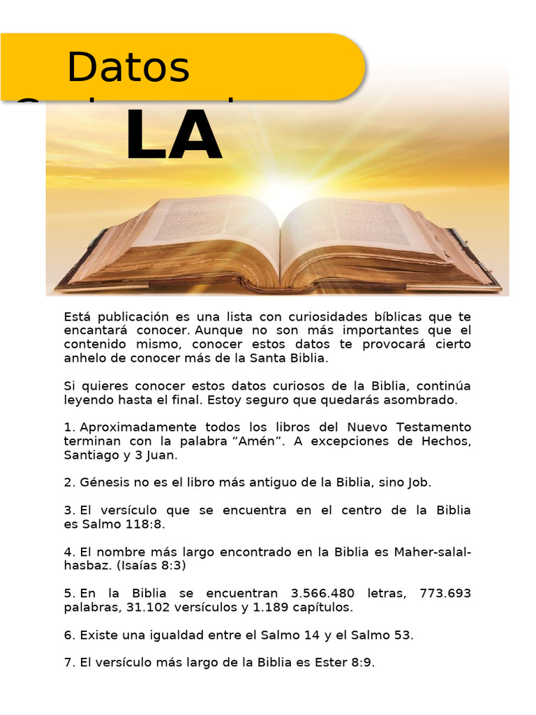 60 Curiosidades de la Biblia | PDF | Biblia | Capítulos Y Versículos De ...