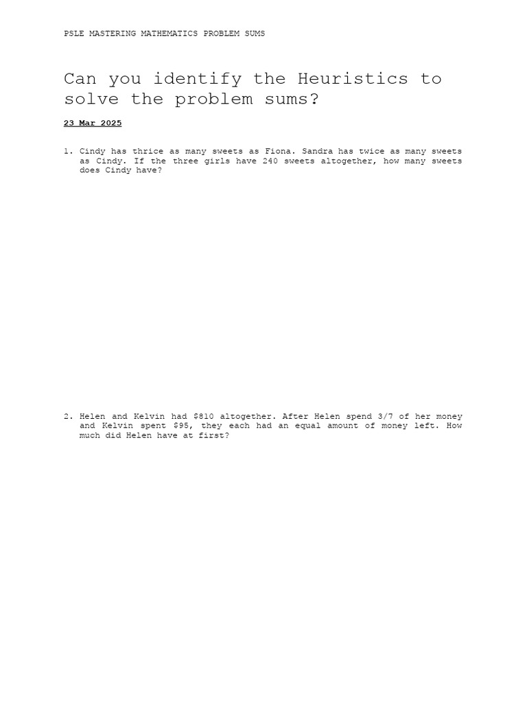 PSLE Maths Problem Sums Guide | PDF