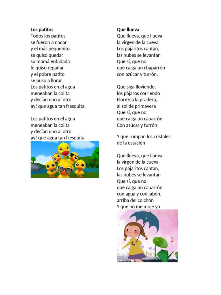 Canciones infantiles sobre patitos y lluvia | PDF