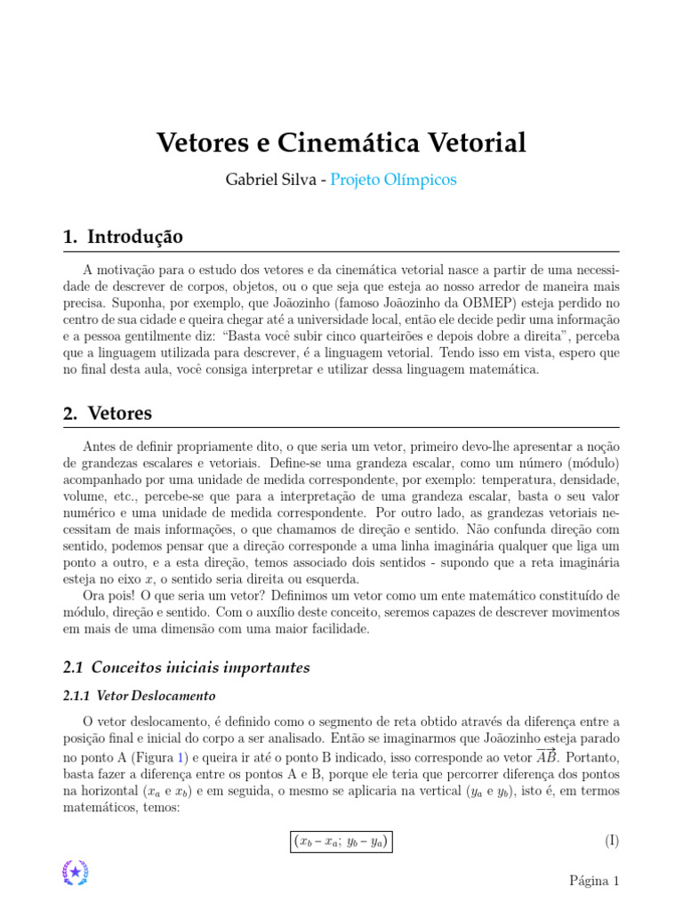 Vetores e Cinemática: Fundamentos Essenciais | PDF | Vetor euclidiano ...