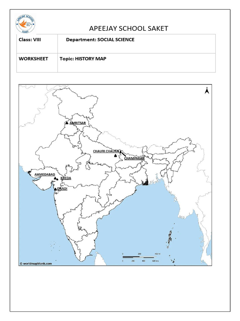 History Map Worksheet for Class VIII | PDF