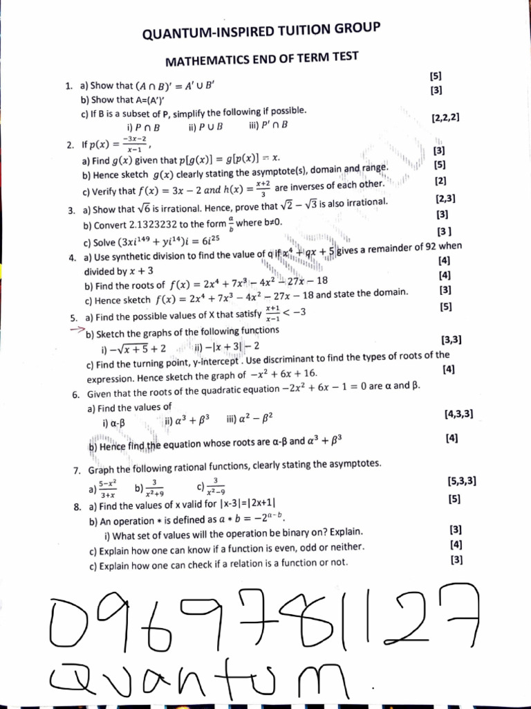 Quantum-Inspired Math Test Solutions | PDF | Functions And Mappings ...