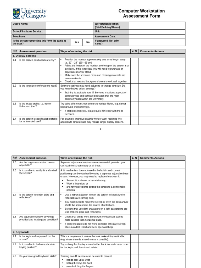 Computer Workstation Safety Assessment | PDF | Chair | Computer Keyboard