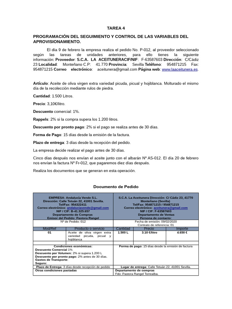 Control de Aprovisionamiento de Aceite | PDF | Factura