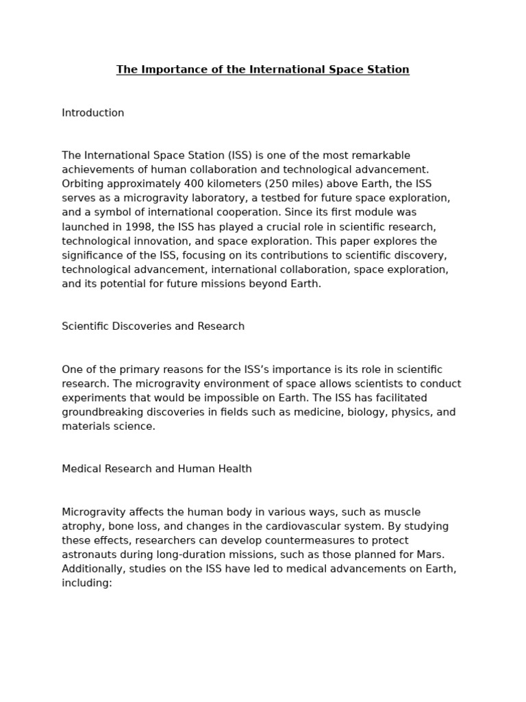 The Important of ISS | PDF | International Space Station | Space ...