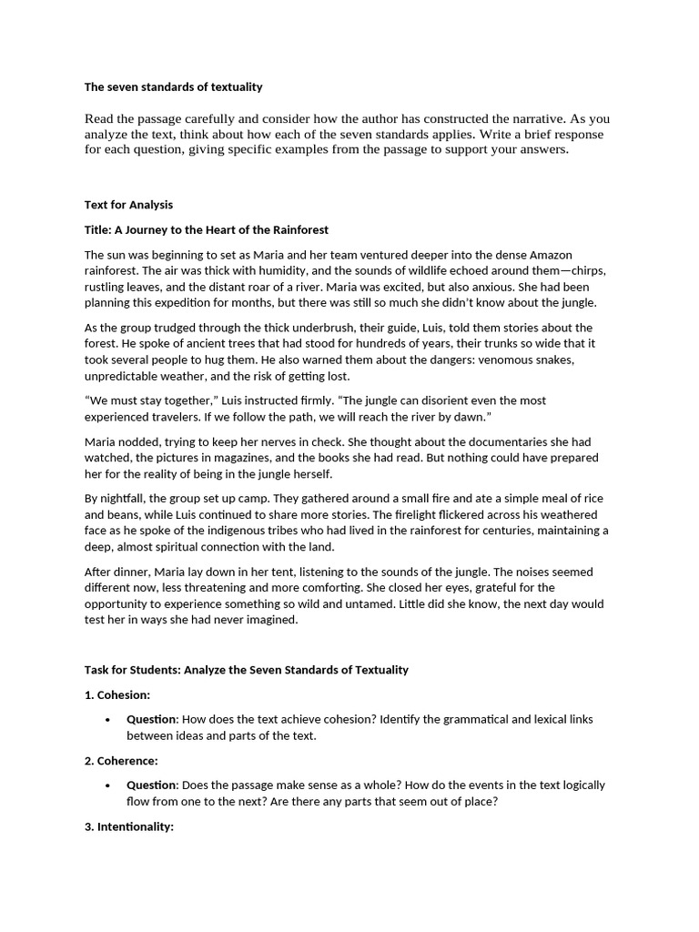 The Seven Standards of Textuality Exercise | PDF