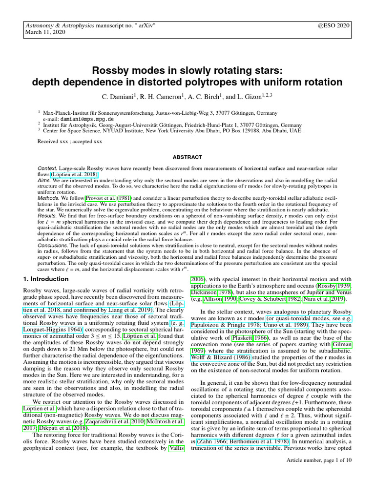 Rossby Modes in Rotating Stars Analysis | PDF | Viscosity | Stars