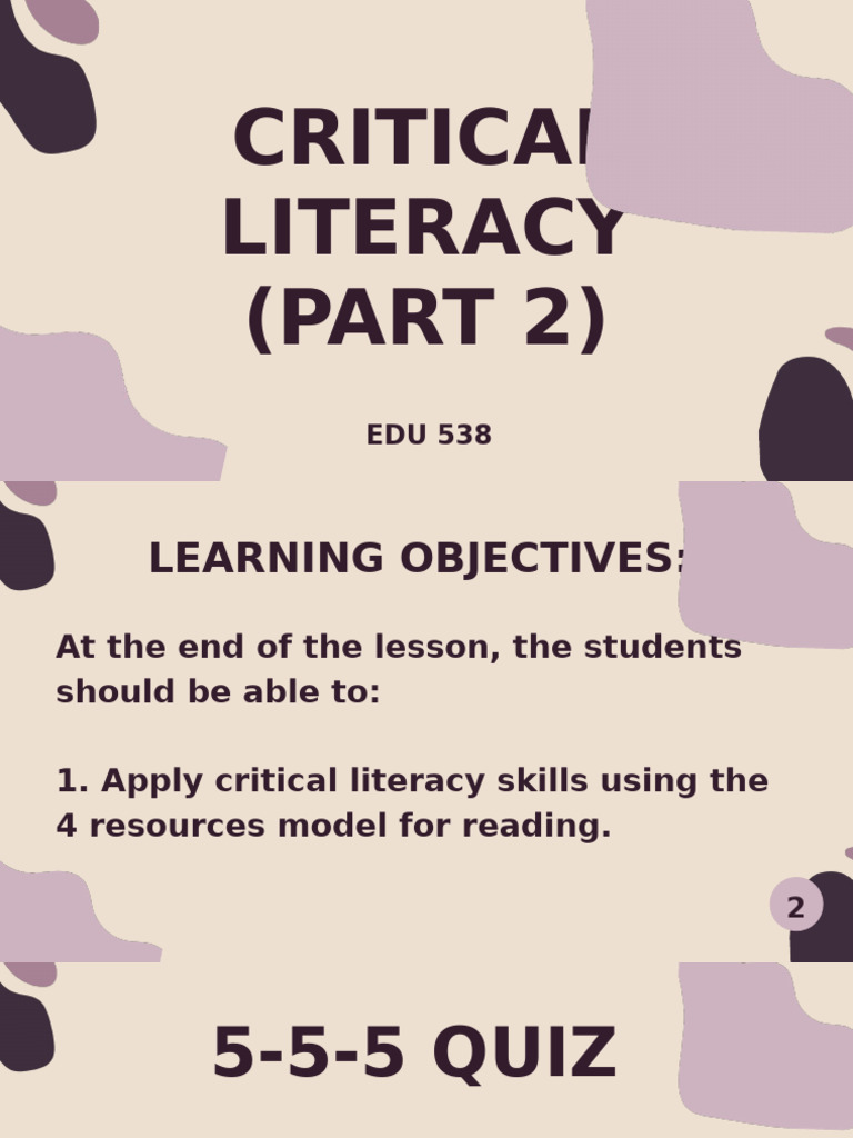 Critical Literacy Part 2 | PDF | Semantics | Behavior Modification