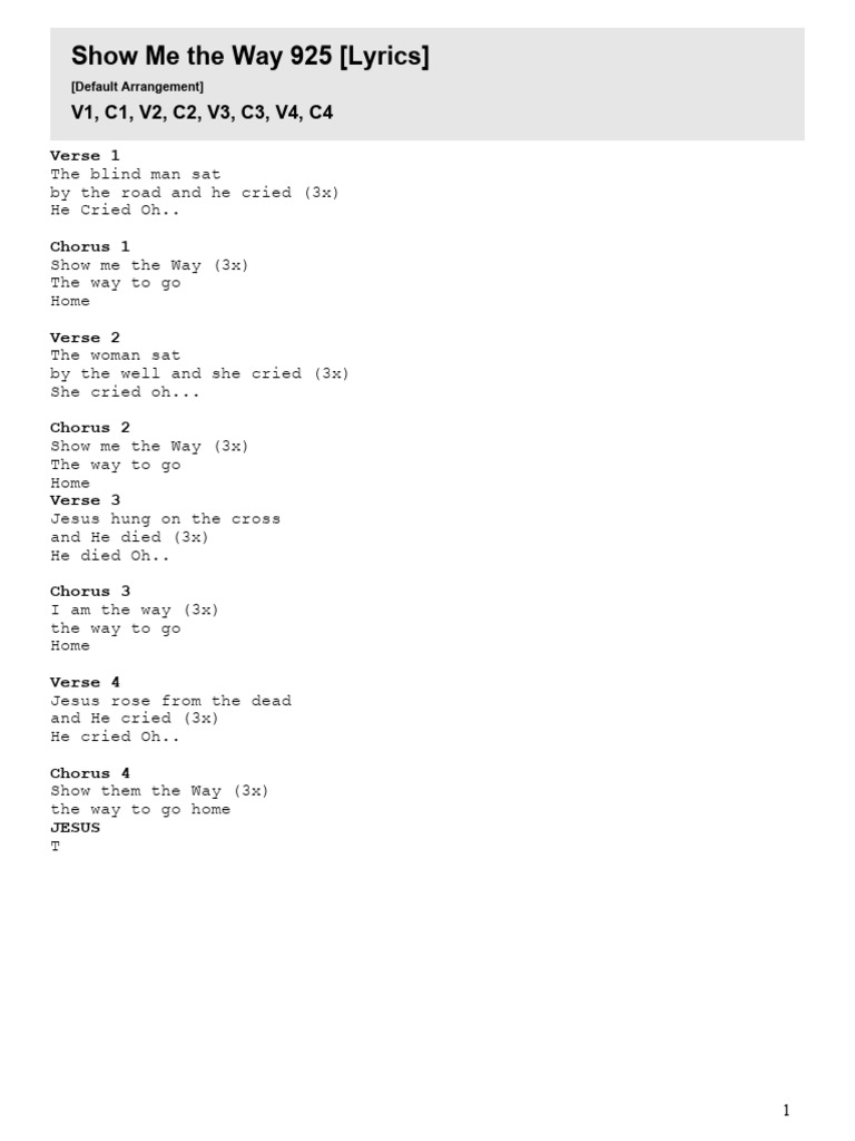 Show Me the Way Lyrics | PDF