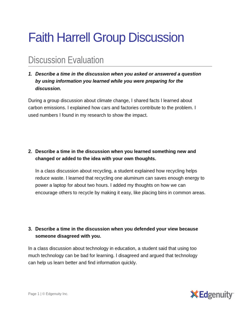 Evaluating Group Discussion Skills | PDF | Recycling | Human Communication