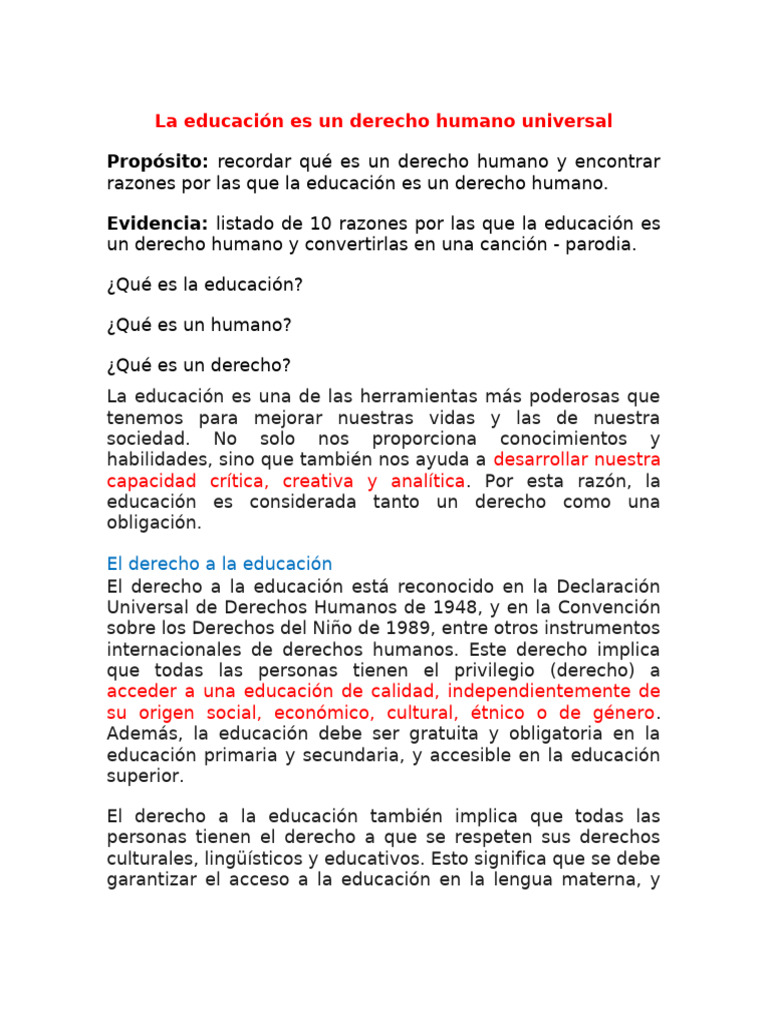 Derecho a la Educación Universal | PDF | Derechos humanos | Inversiones